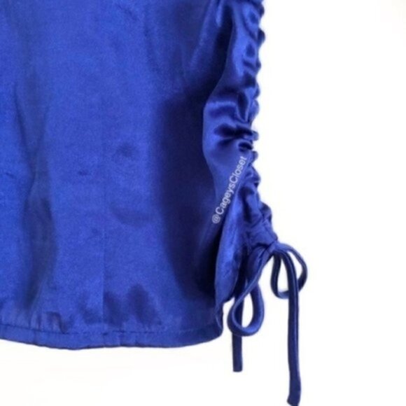 Canyon River Blues Blouse 7-9 Juniors Satin Indigo Blue Ruched Sides 90s Vintage - Picture 7 of 12